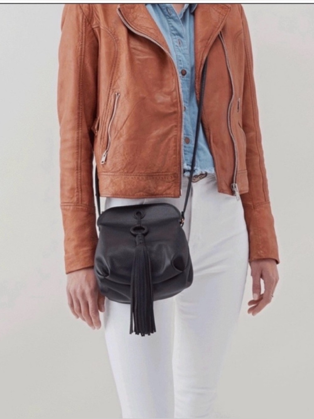 New HOBO Black Birdy Crossbody Bag with Tassel